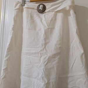 Chic Cream A-Line Skirt with Button Accent